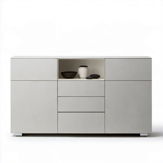 Kredens jasnoszary/srebrny 160 x 40 x 100 cm z laminowanej płyty MDF