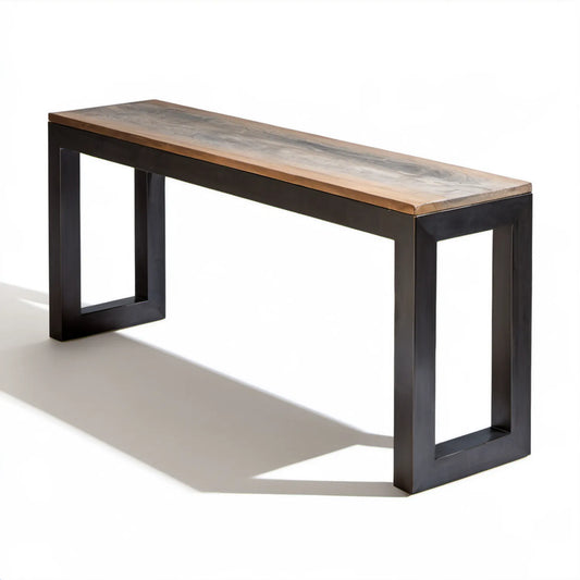 Prostokątna konsola brązowo-czarna 120 x 35 x 75 cm z litego drewna mango i stali