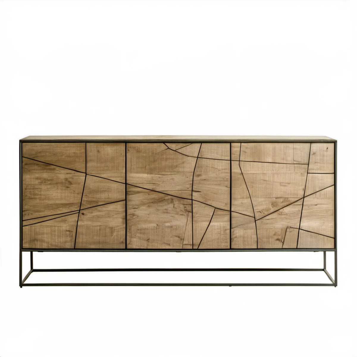 Komoda 4-drzwiowa z litego drewna mango i stali, brązowo-czarna, 160 x 40 x 85 cm