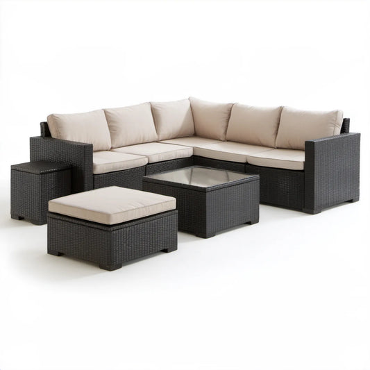 Modułowy narożny zestaw wypoczynkowy z technorattanu 250 x 250 x 65 cm Czarny/Beżowy