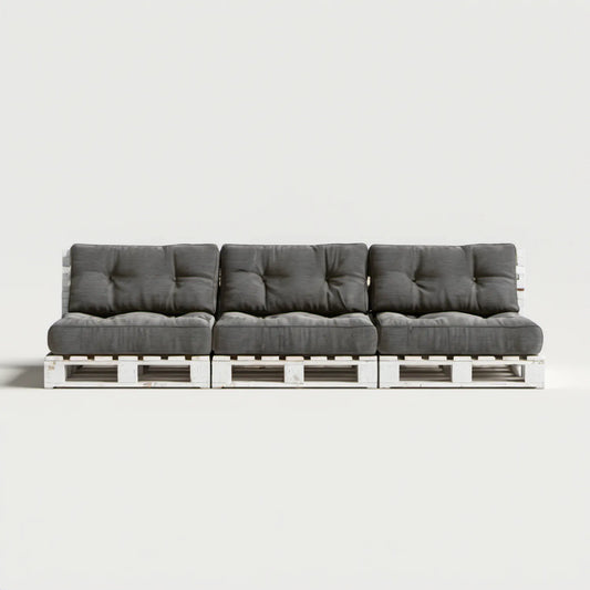 3-osobowa sofa ogrodowa z palet, biało-antracytowa, 360 x 80 x 90 cm