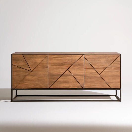 Brązowo-czarny kredens z litego drewna mango, 3 drzwi, 180 × 40 × 85 cm