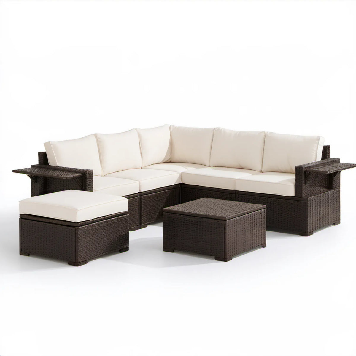 5-elementowy narożnik ogrodowy z technorattanu PE 220 × 180 cm Ciemnobrązowy/Kremowy