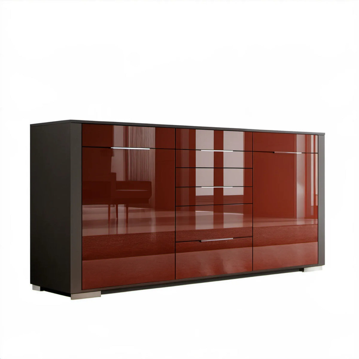 Kredens do jadalni 200 x 45 x 100 cm bordowo-czarny z lakierowanymi frontami